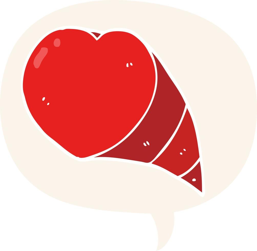 cartoon liefde hartsymbool en tekstballon in retro stijl vector
