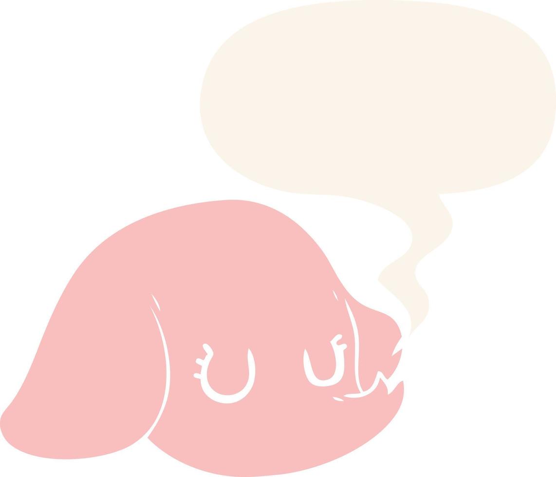 cartoon olifant gezicht en tekstballon in retro stijl vector