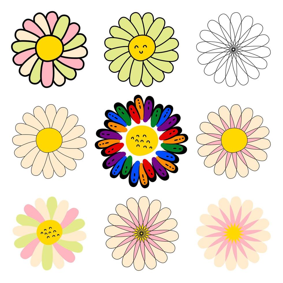 madeliefjes bloemen vintage collectie in de stijl van de jaren 60. vector