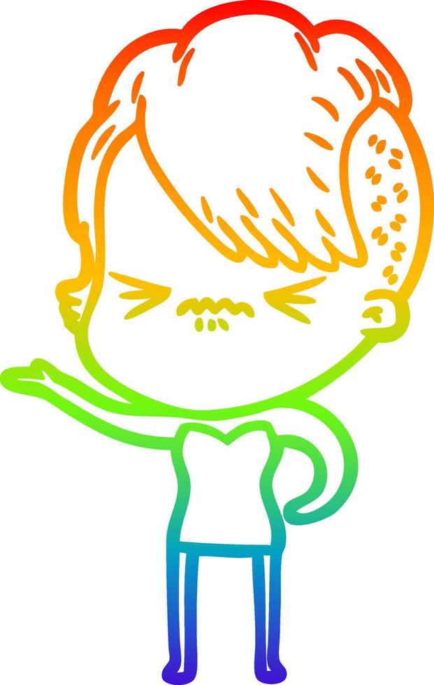 regenbooggradiënt lijntekening cartoon geërgerd hipster meisje vector
