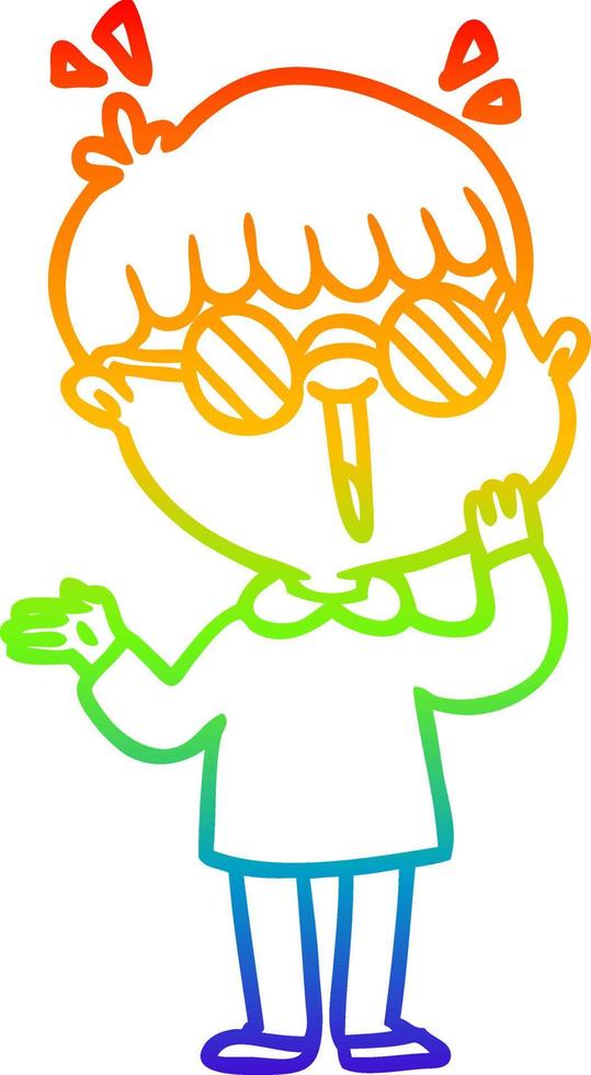 regenbooggradiënt lijntekening cartoon jongen die iets geweldigs realiseert vector
