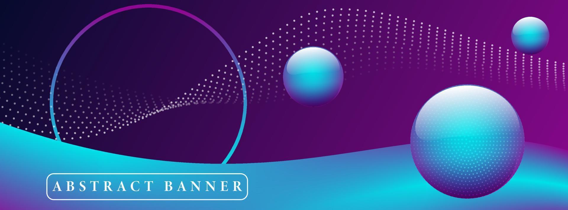 brede abstracte banner gemaakt met 3D-golf 3D-ballen en cirkelvorm met stardust-golf op de achtergrond vector