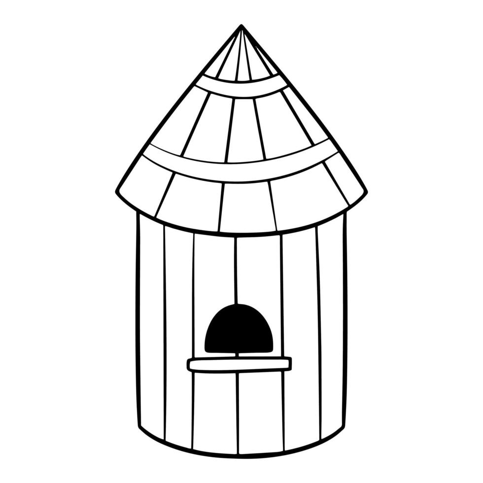 zwart-wit beeld, houten huis voor bijen, honinginzameling, vectorillustratie in beeldverhaalstijl op een witte achtergrond vector