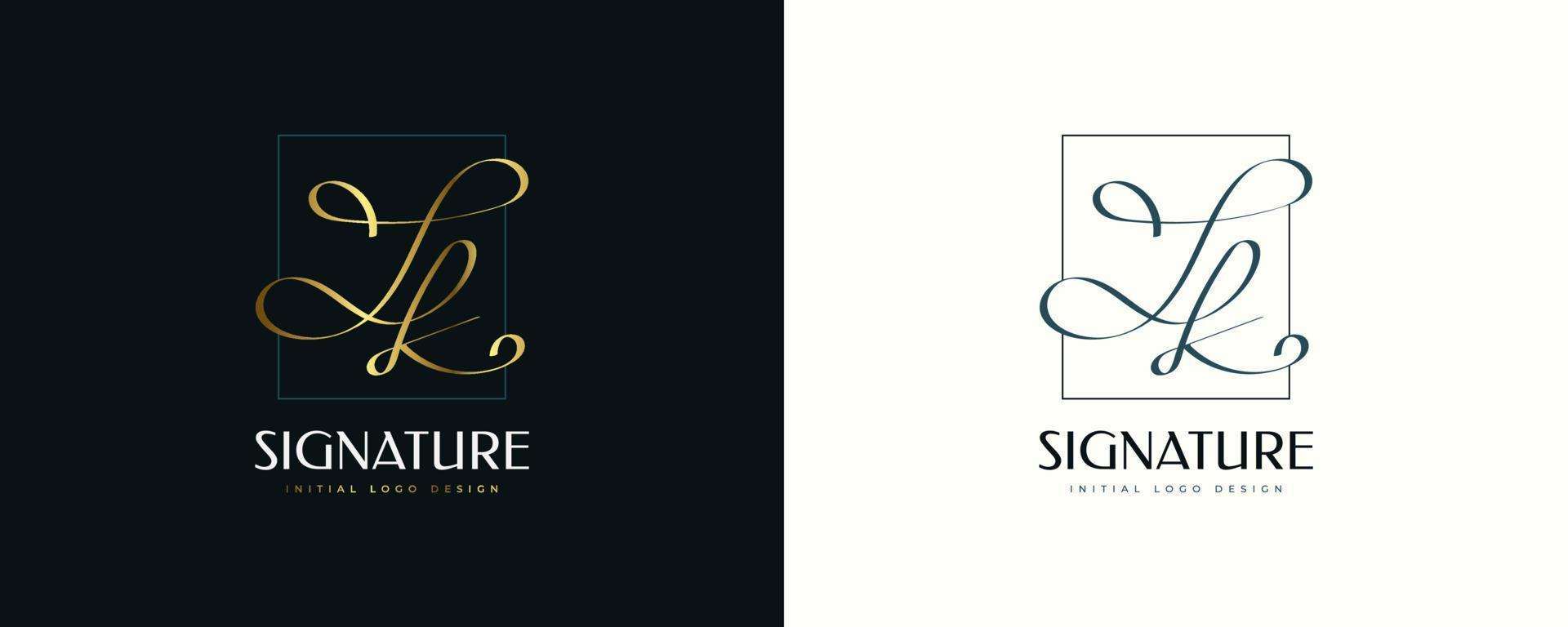 eerste j en k logo-ontwerp in elegante gouden handschriftstijl. jk handtekening logo of symbool voor bruiloft, mode, sieraden, boetiek en zakelijke merkidentiteit vector