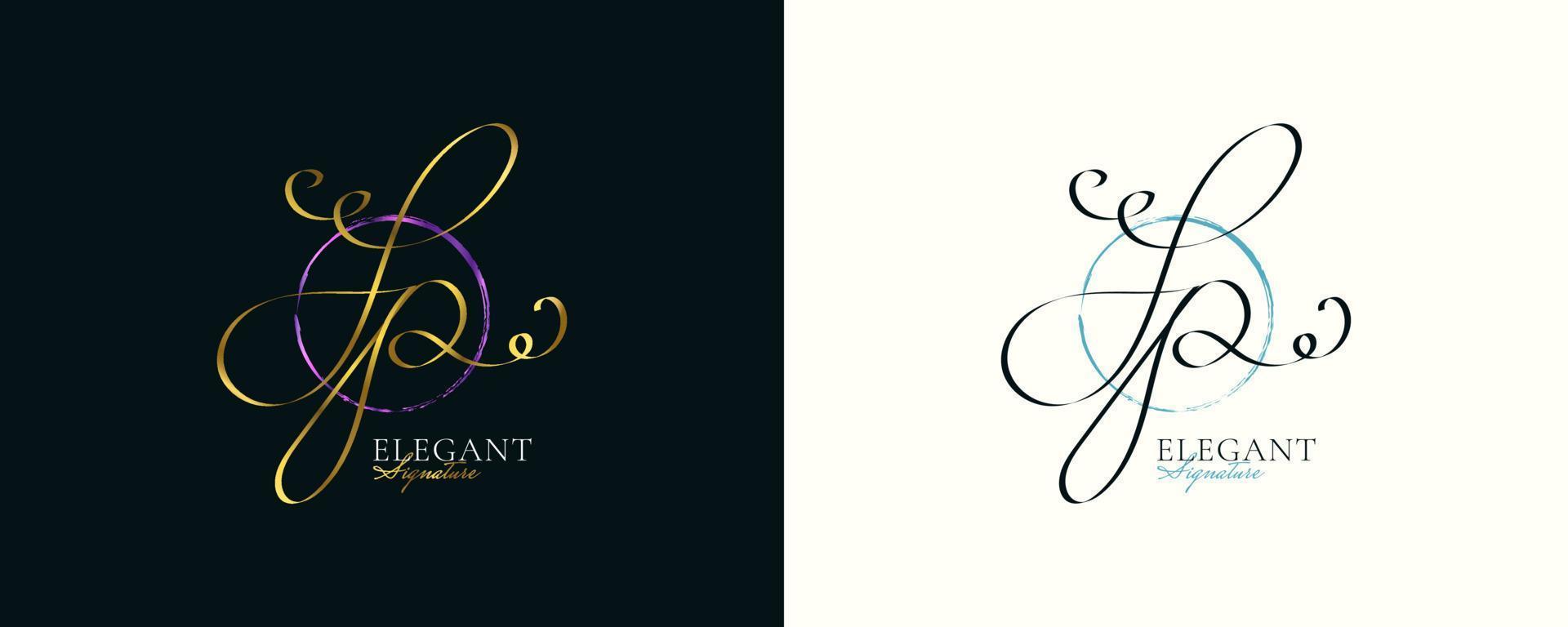 jp eerste handtekening logo-ontwerp met elegante en minimalistische gouden handschriftstijl. eerste j en p logo-ontwerp voor bruiloft, mode, sieraden, boetiek en zakelijke merkidentiteit vector