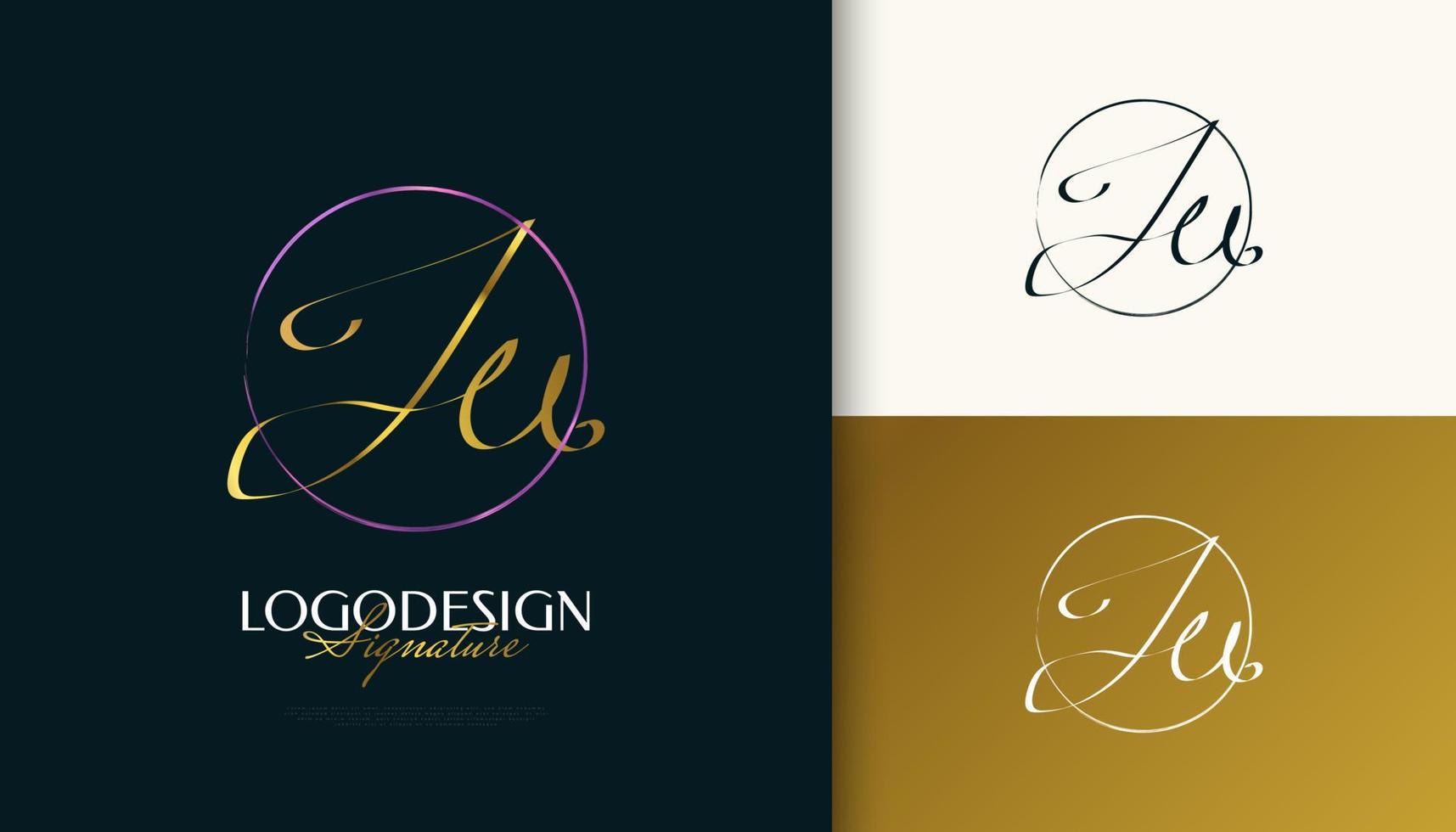 ju eerste handtekening logo-ontwerp met elegante en minimalistische gouden handschriftstijl. eerste j en u-logo-ontwerp voor bruiloft, mode, sieraden, boetiek en zakelijke merkidentiteit vector