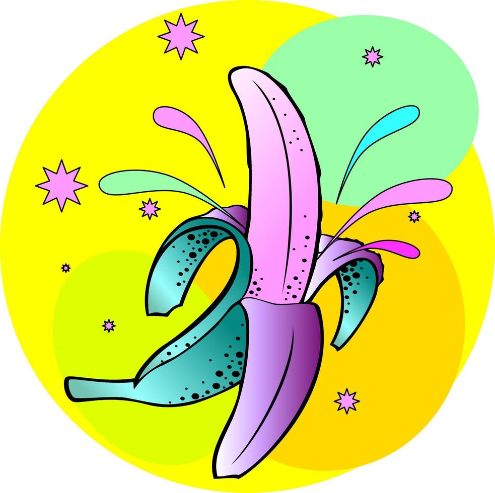 abstracte decoratieve afbeelding felle neonkleuren, sappige banaan, vectorillustratie vector