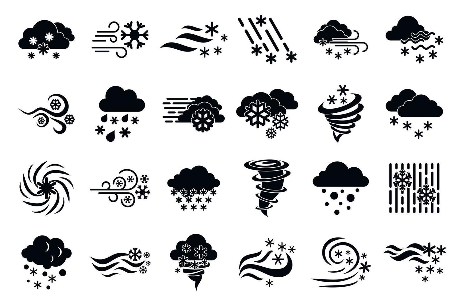 sneeuwstorm iconen set, eenvoudige stijl vector