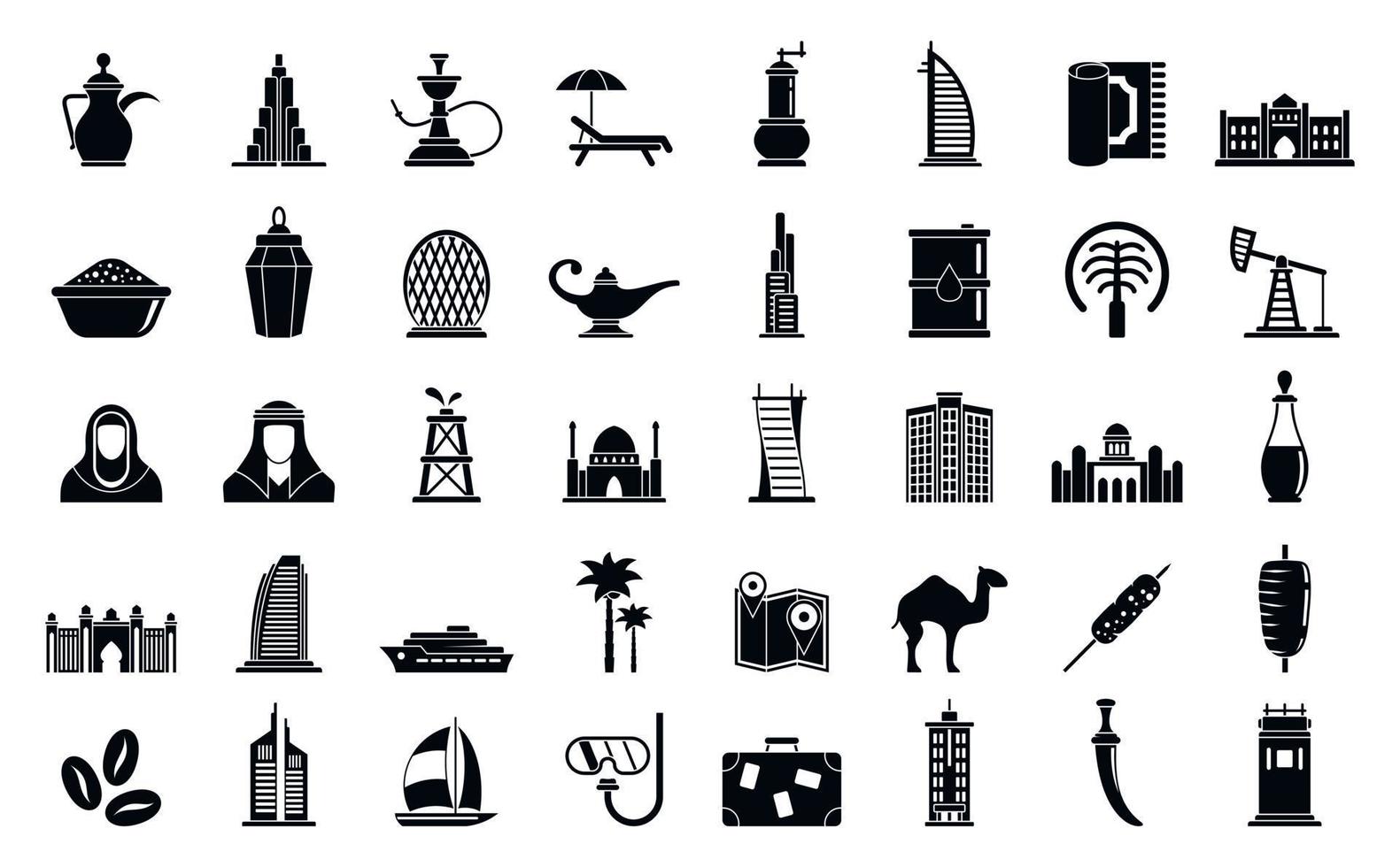 dubai iconen set, eenvoudige stijl vector