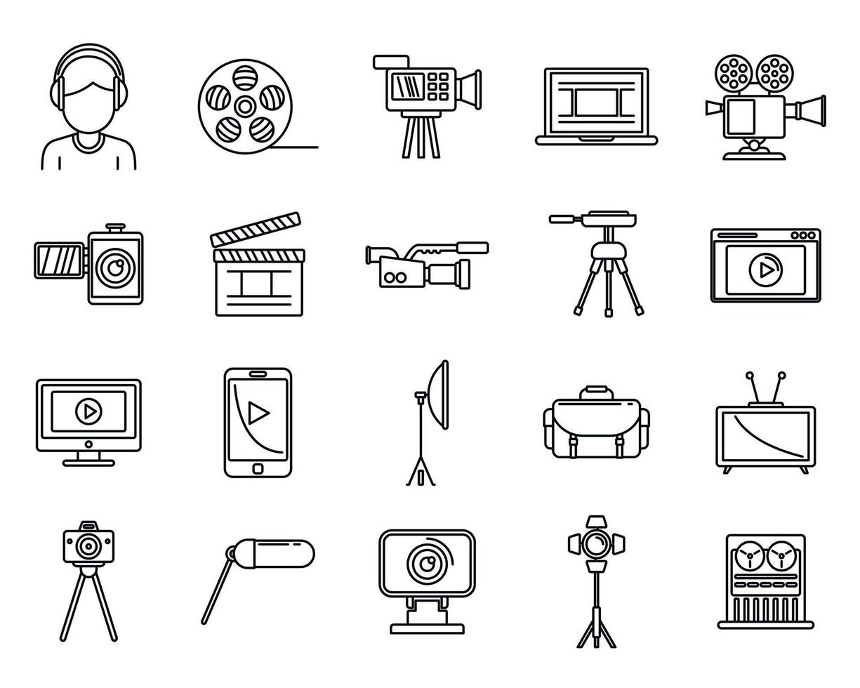 video cameraman iconen set, Kaderstijl vector