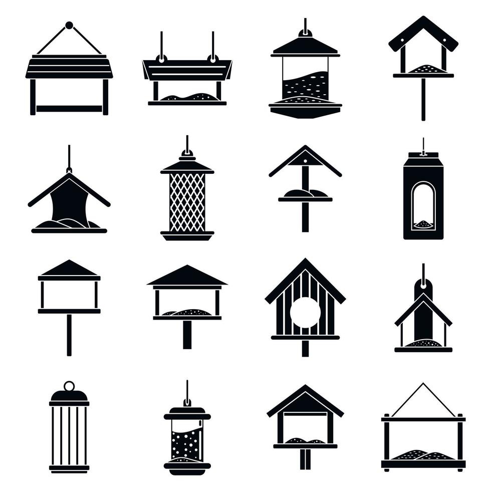 winter vogelvoeders iconen set, eenvoudige stijl vector