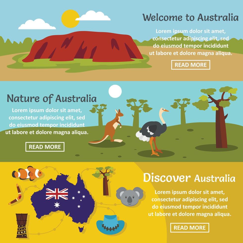 Australië reisbanner horizontale set, vlakke stijl vector