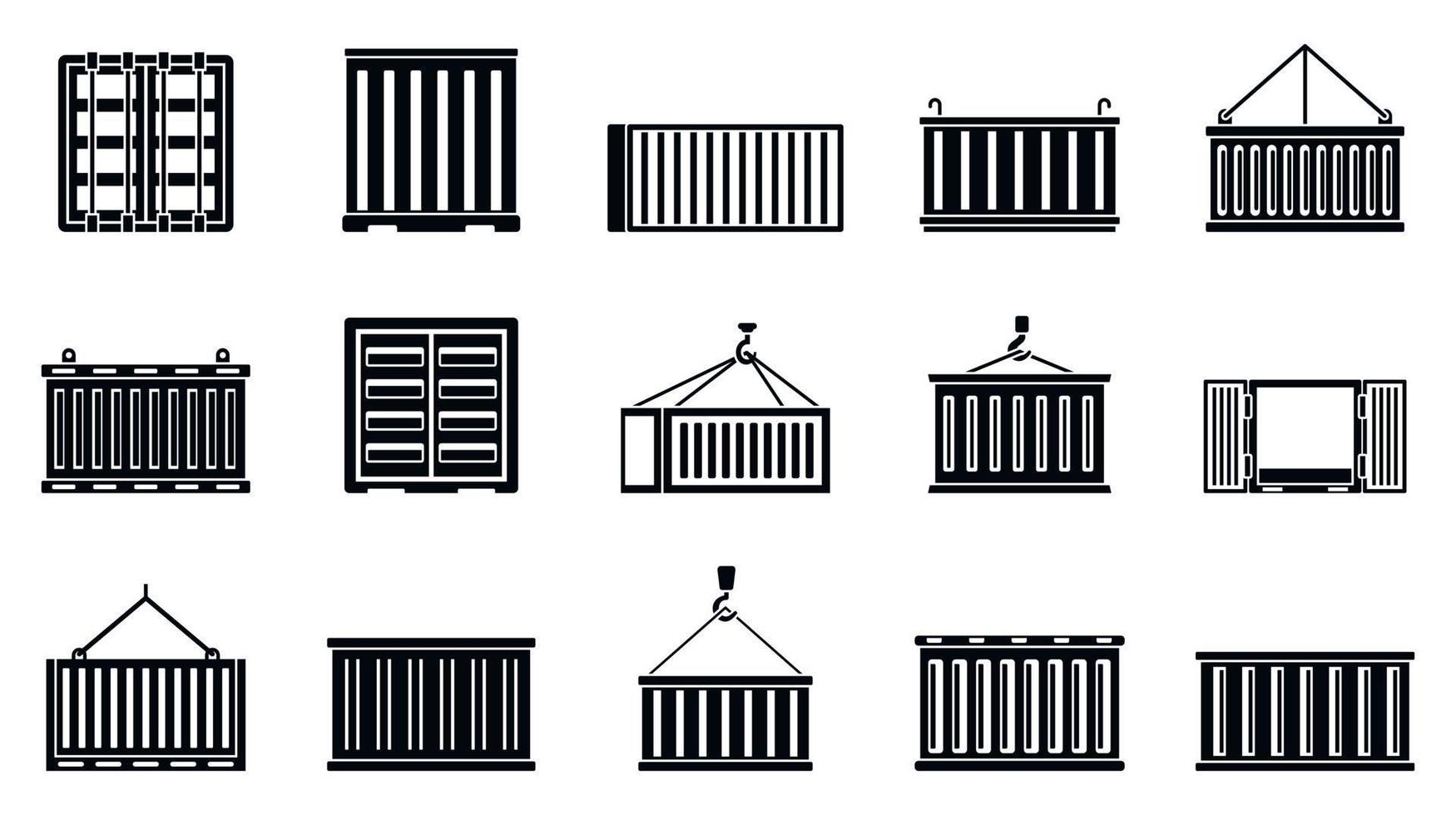 vracht containerschip iconen set, eenvoudige stijl vector