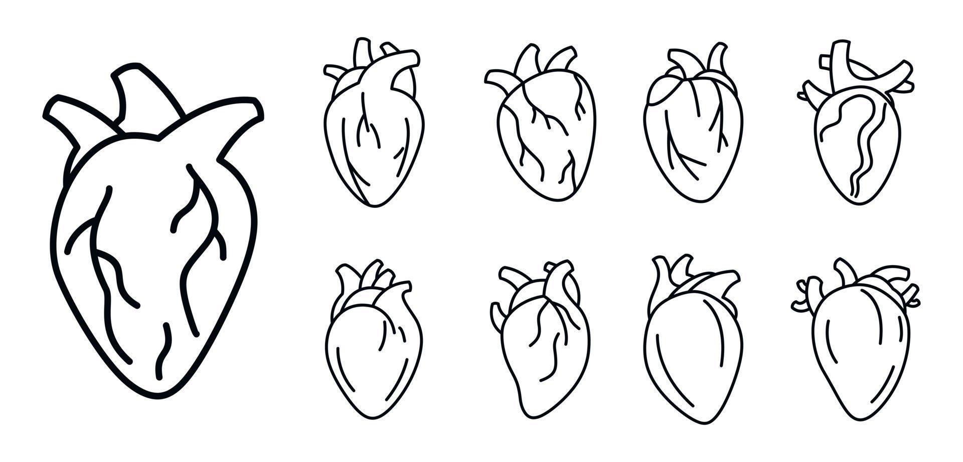 biologie menselijk hart iconen set, Kaderstijl vector