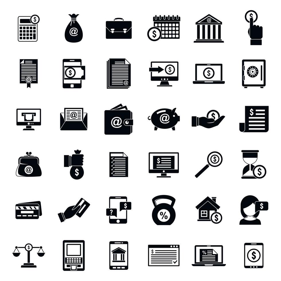stad online lening iconen set, eenvoudige stijl vector