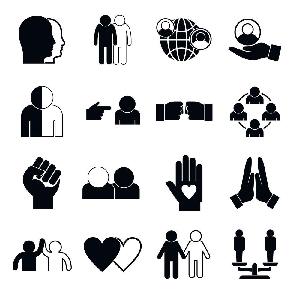 stop racisme iconen set, eenvoudige stijl vector