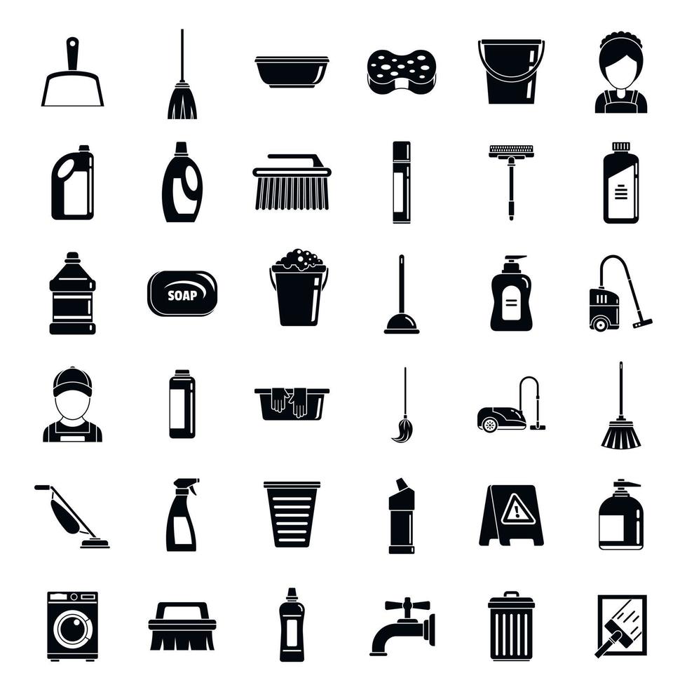 huis schoonmaak diensten iconen set, eenvoudige stijl vector