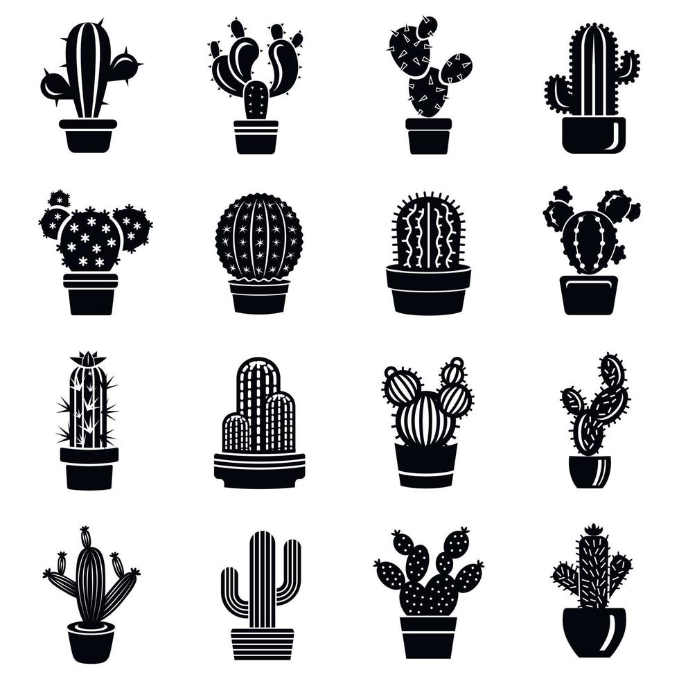 cactus iconen set, eenvoudige stijl vector