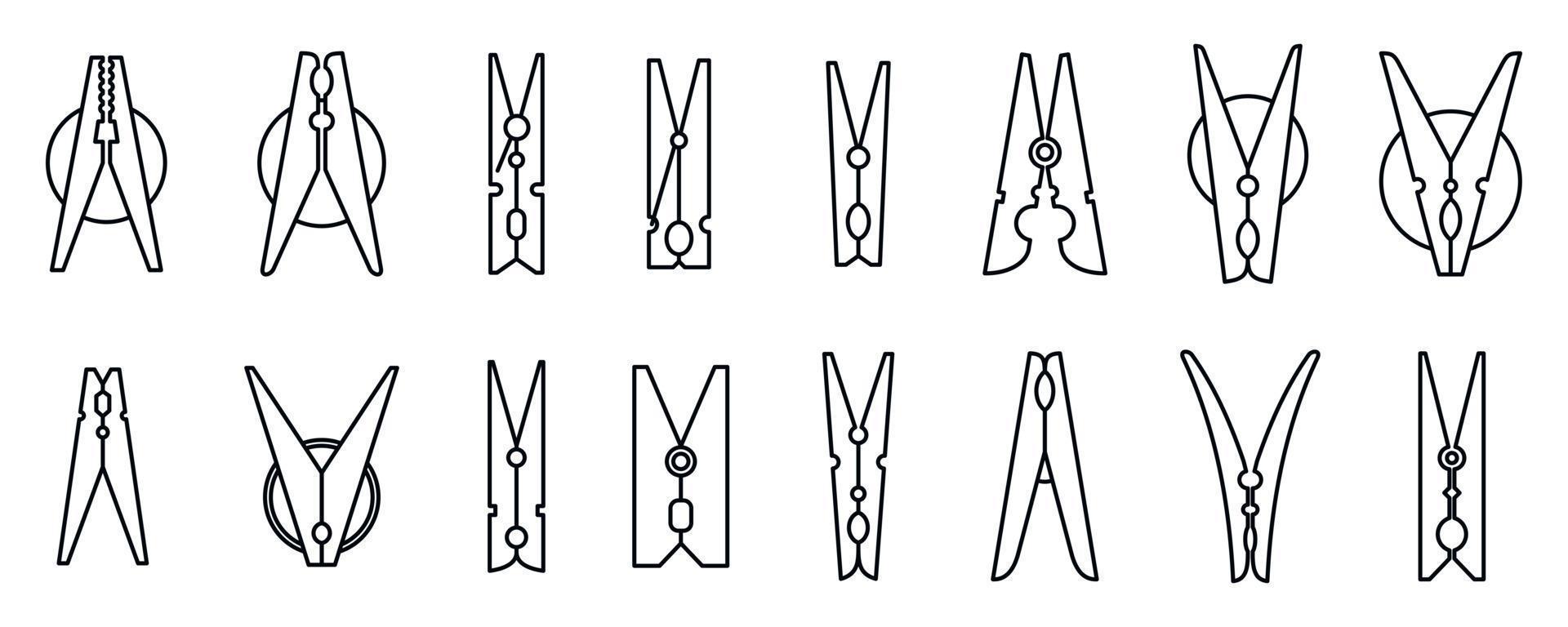 wasknijpers iconen set, Kaderstijl vector