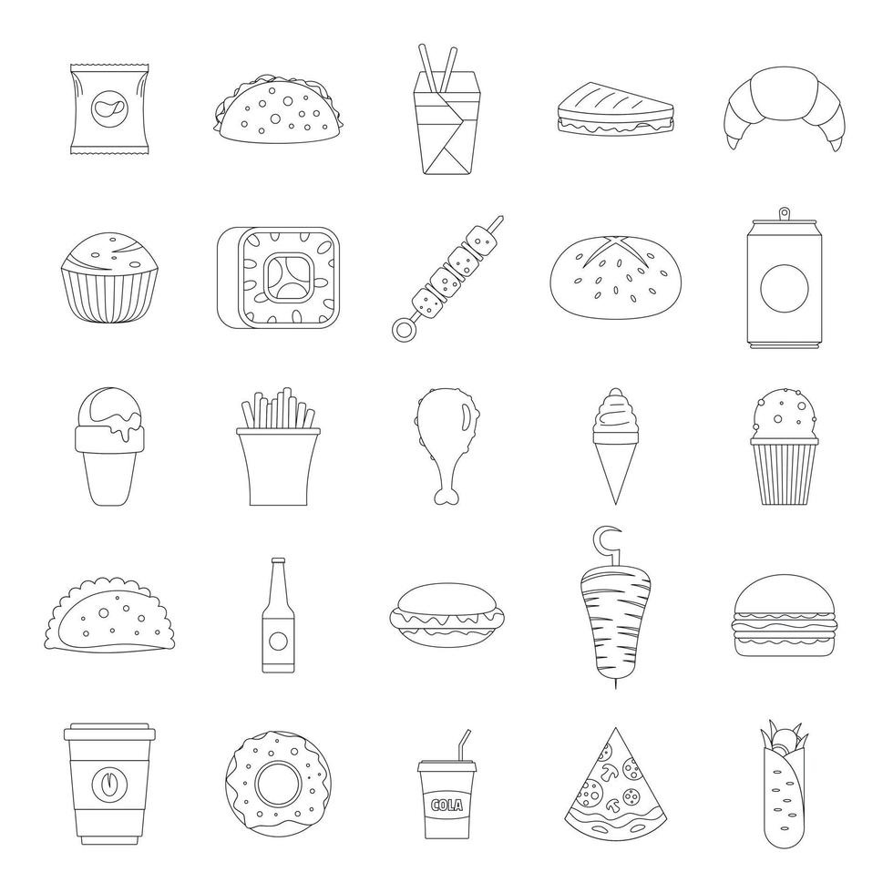 fastfood iconen set, Kaderstijl vector