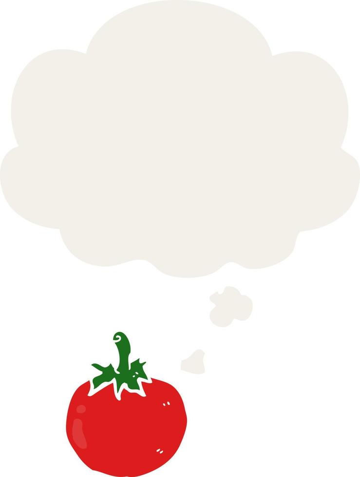 cartoon tomaat en gedachte bel in retro stijl vector