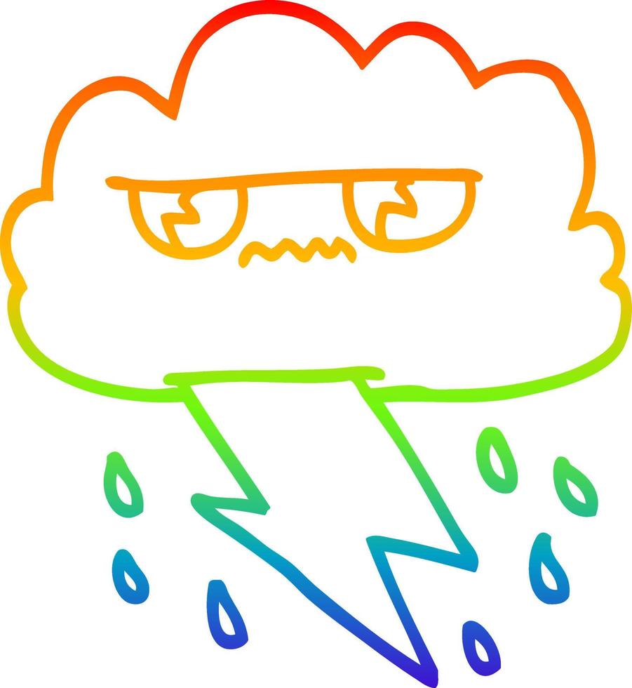 regenbooggradiënt lijntekening cartoon boos onweerswolk vector