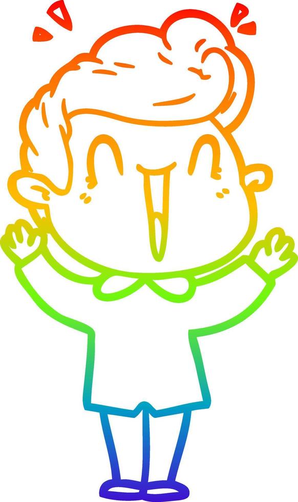 regenbooggradiënt lijntekening cartoon opgewonden man vector