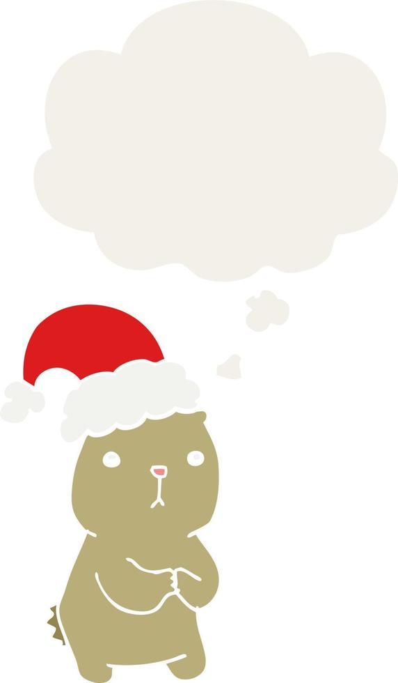 cartoon kerstbeer zorgwekkend en gedachte zeepbel in retro stijl vector