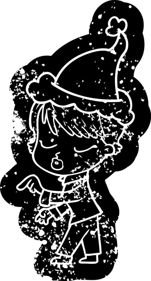 cartoon noodlijdende icoon van een vrouw met gesloten ogen die een kerstmuts draagt vector