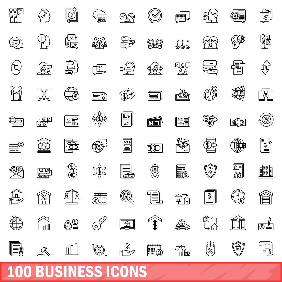 100 zakelijke iconen set, Kaderstijl vector