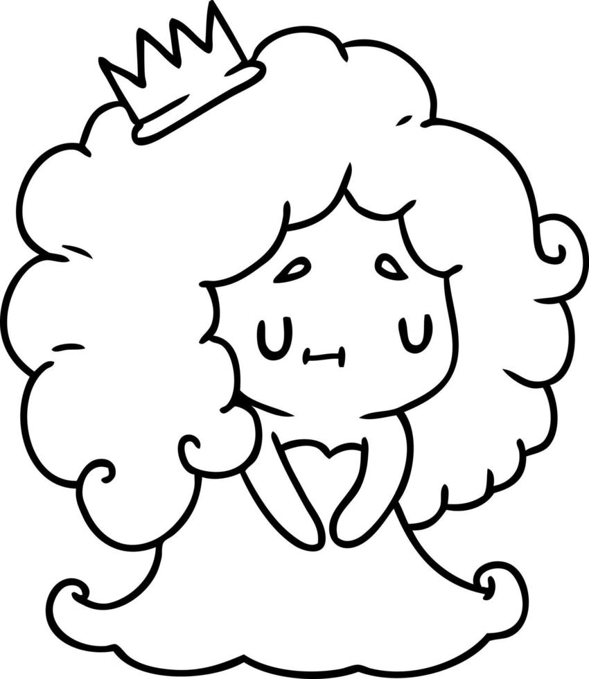 lijntekening van een schattig kawaii-prinsesmeisje vector