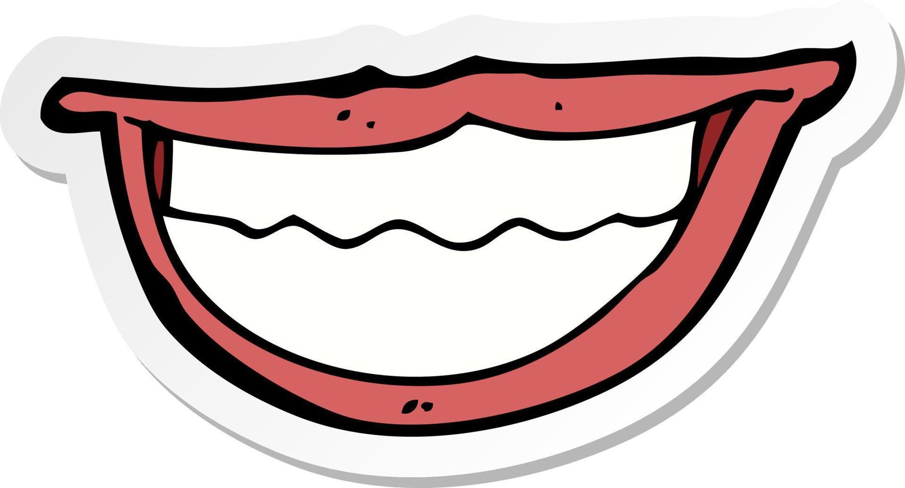 sticker van een cartoon met een grijnzende mond vector