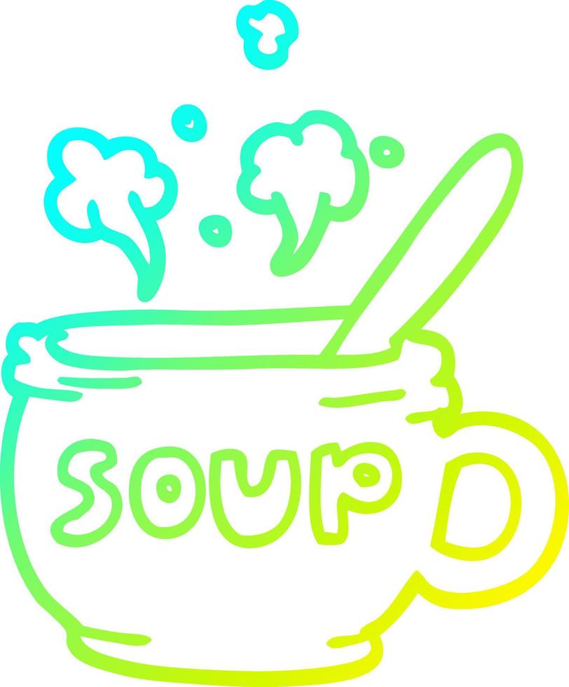 koude gradiënt lijntekening cartoon van hete soep vector