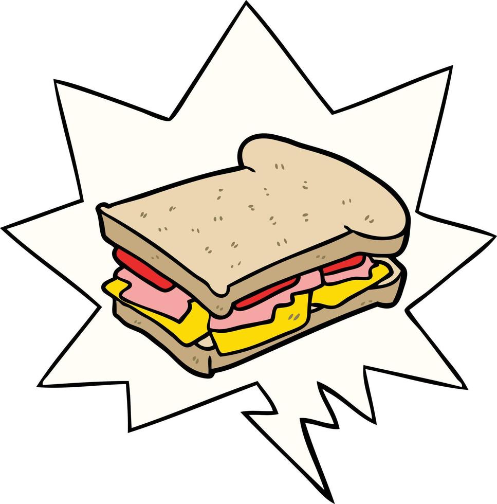 cartoon ham kaas tomaat sandwich en tekstballon vector