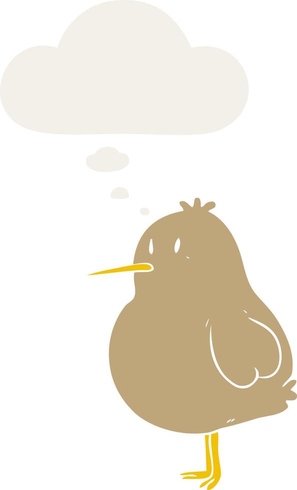 cartoon kiwivogel en gedachte bel in retro stijl vector