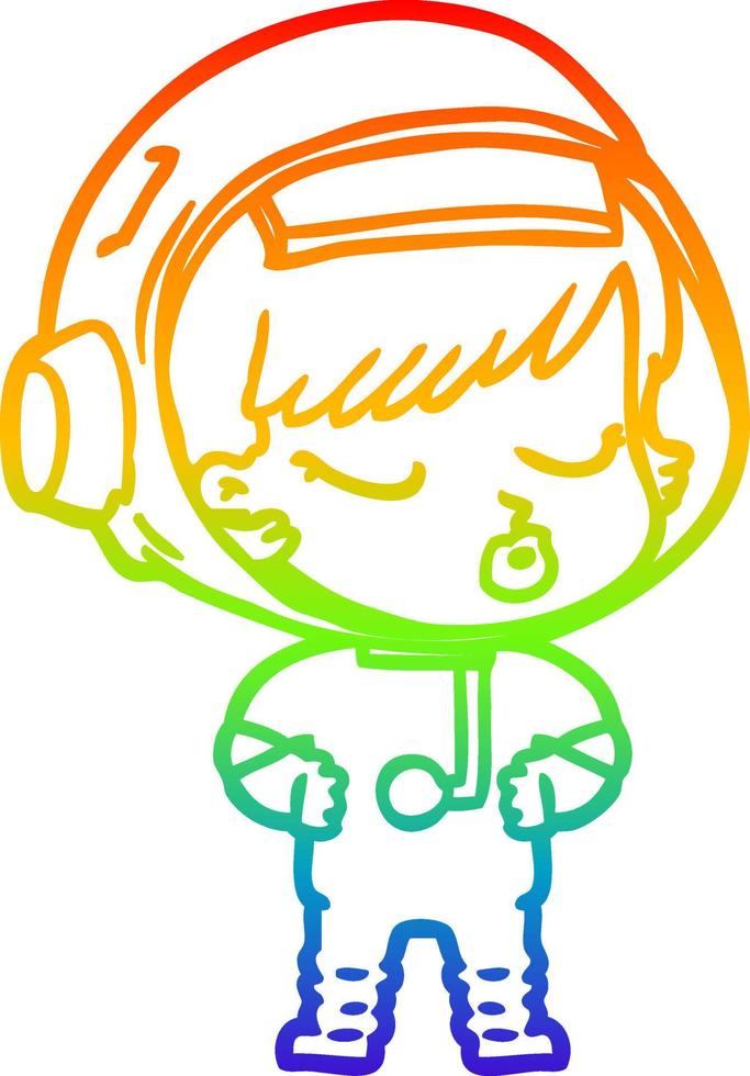 regenbooggradiënt lijntekening cartoon mooie astronaut meisje vector