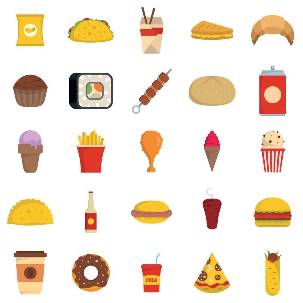 fastfood iconen set, vlakke stijl vector