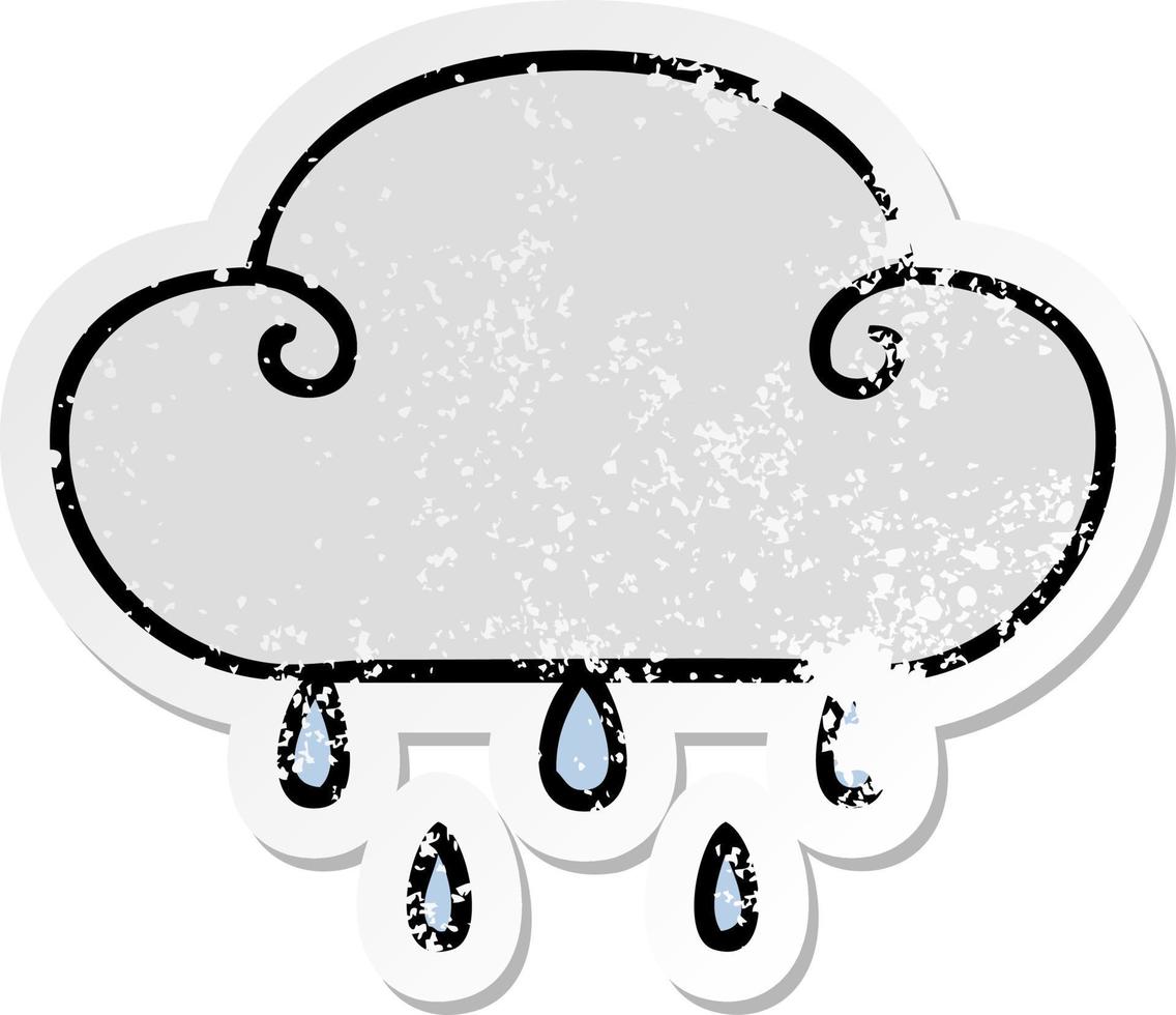verontruste sticker van een eigenzinnige handgetekende cartoon regenwolk vector