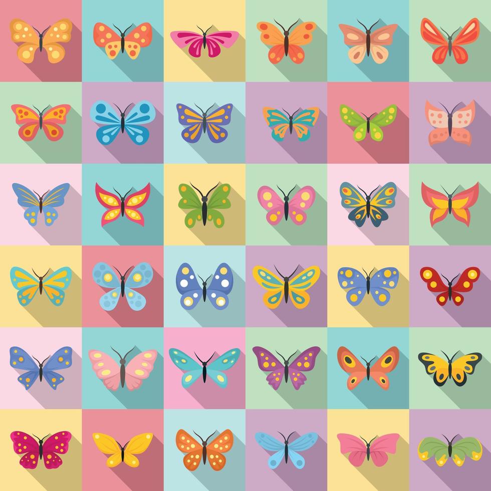 vlinder iconen set, vlakke stijl vector