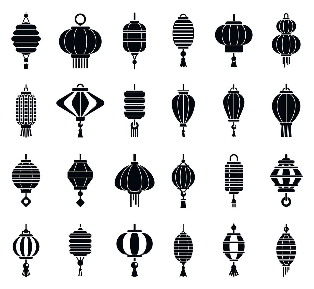 chinese lantaarn licht iconen set, eenvoudige stijl vector