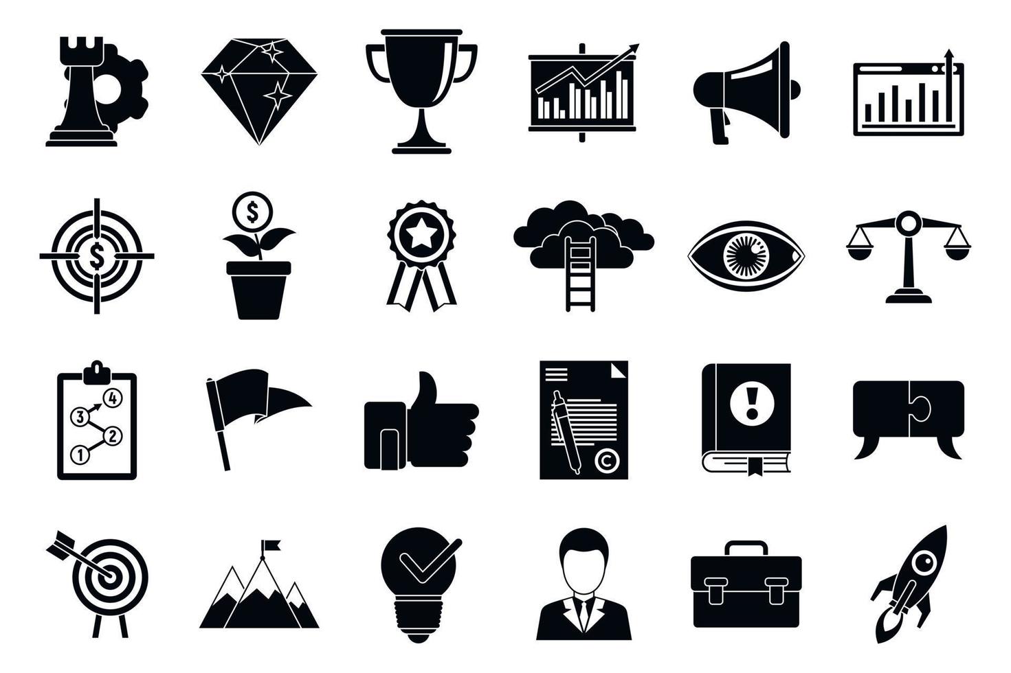 missie kwaliteit iconen set, eenvoudige stijl vector