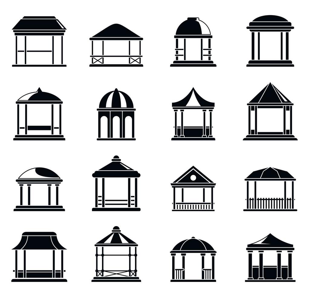 houten tuinhuisje iconen set, eenvoudige stijl vector