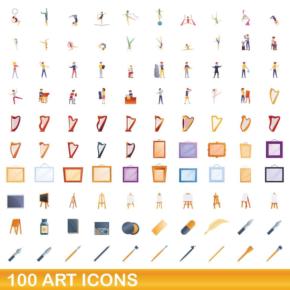 100 kunst iconen set, cartoon stijl vector