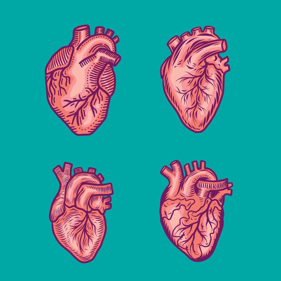 rood hart pictogrammenset, handgetekende stijl vector