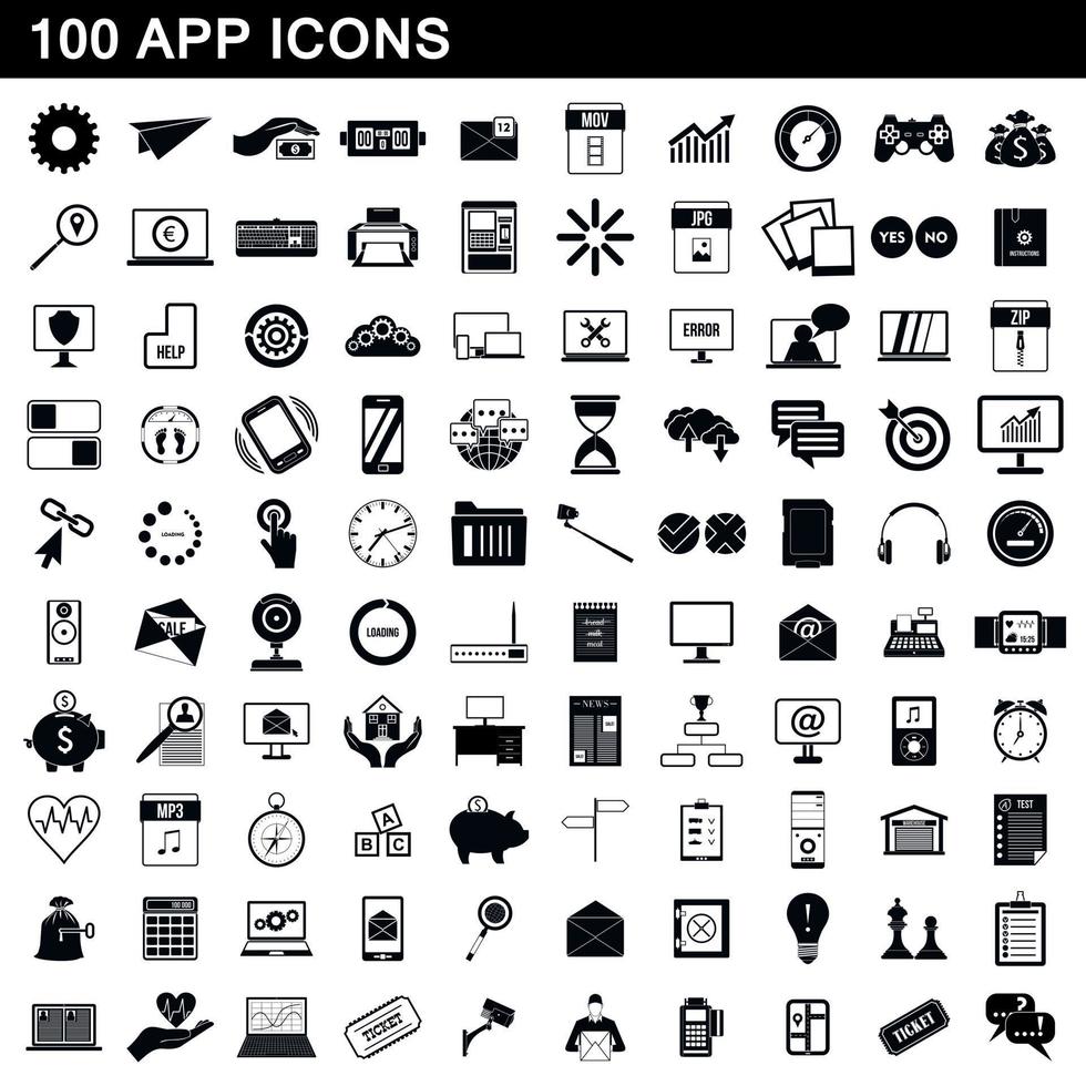 100 app iconen set, eenvoudige stijl vector