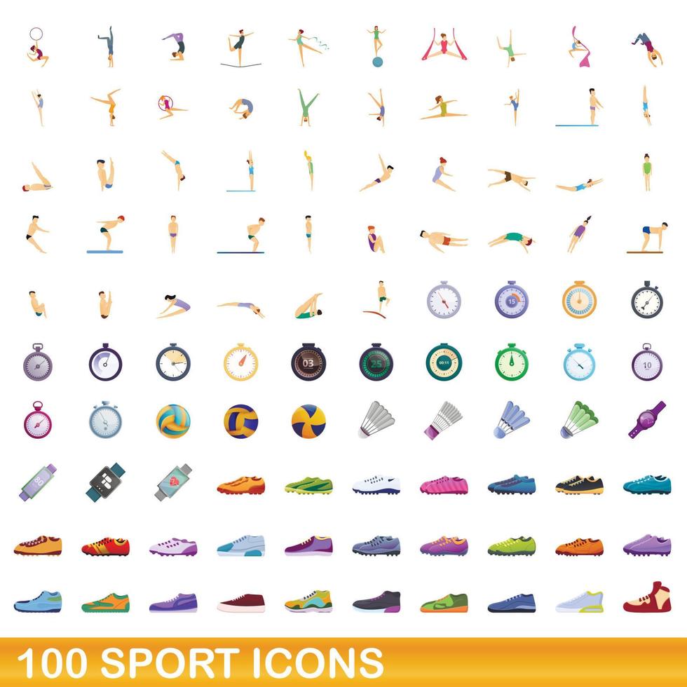 100 sport iconen set, cartoon stijl vector