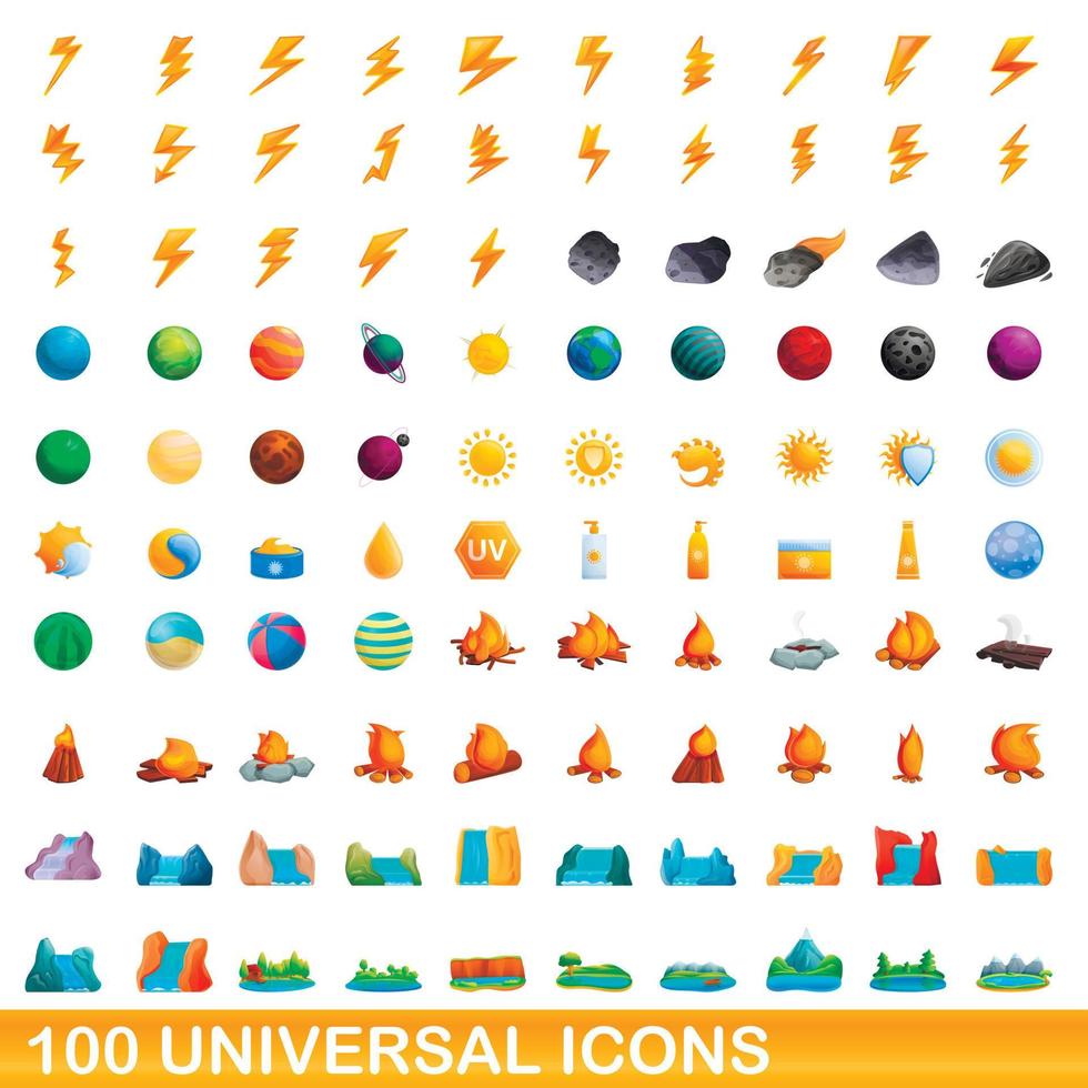 100 universele iconen set, cartoon stijl vector