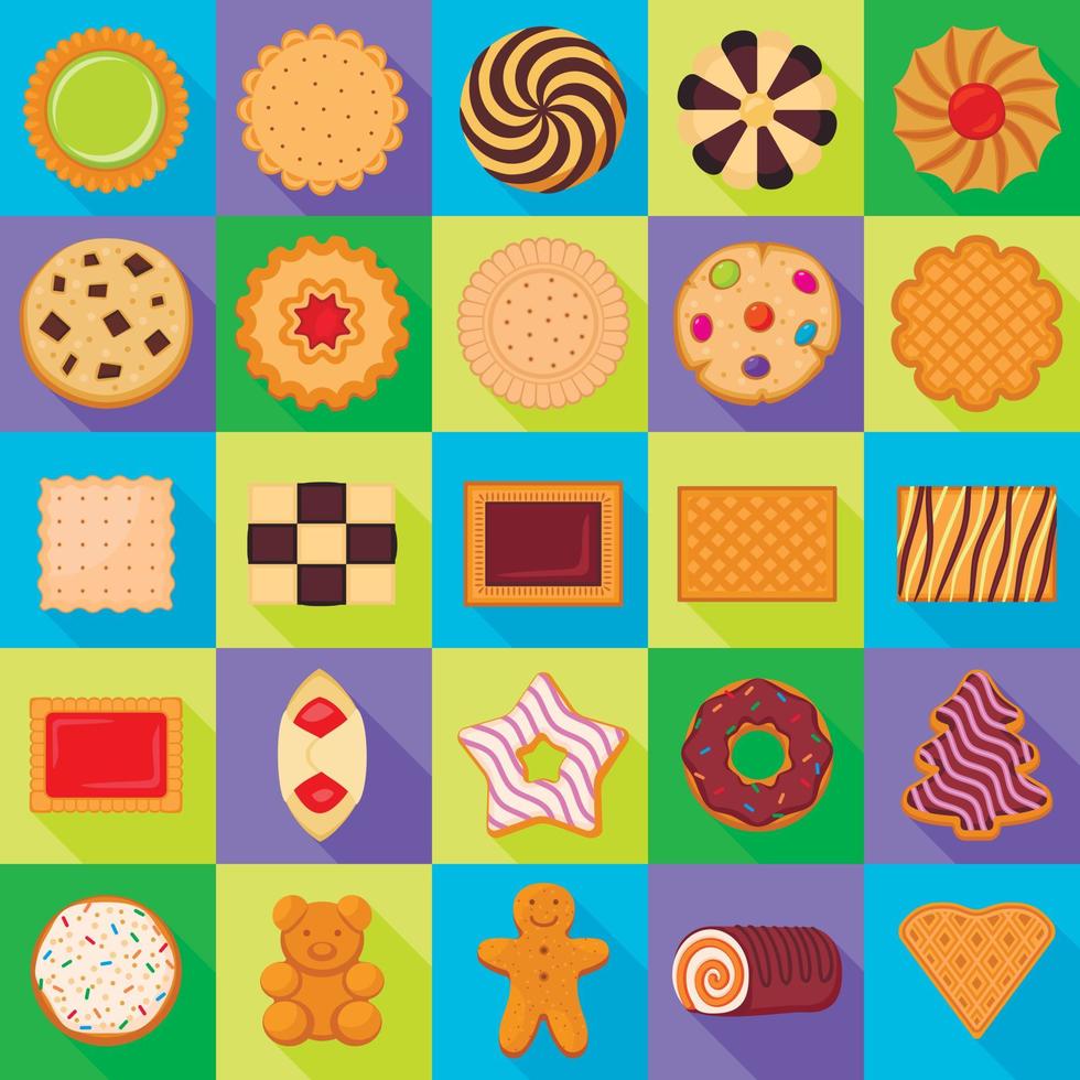 biscuit iconen set, vlakke stijl vector