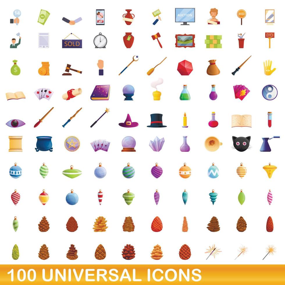 100 universele iconen set, cartoon stijl vector