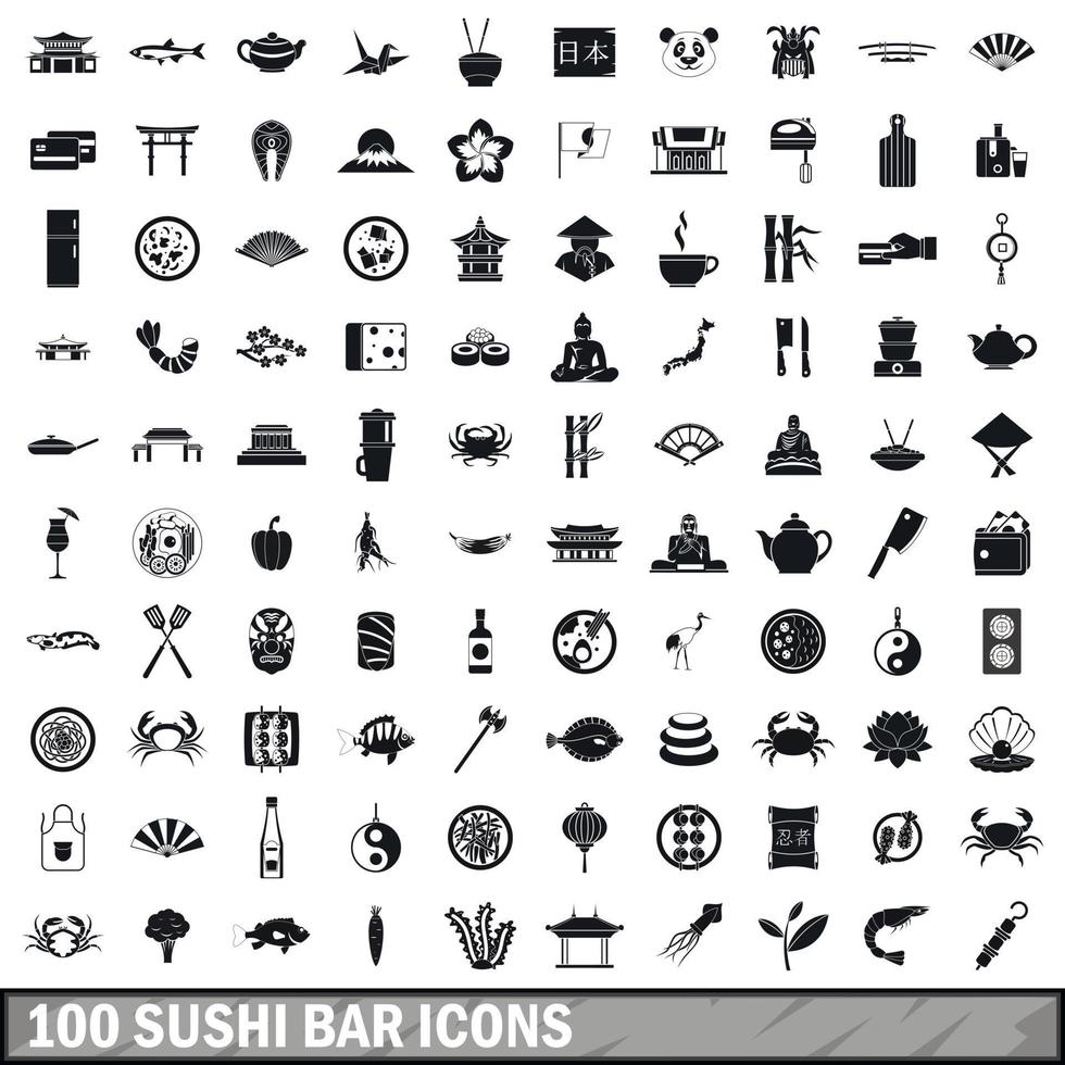 100 sushibar iconen set, eenvoudige stijl vector